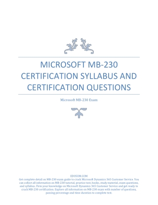 PDF: Microsoft MB-230 Certification Syllabus and Certification Questions