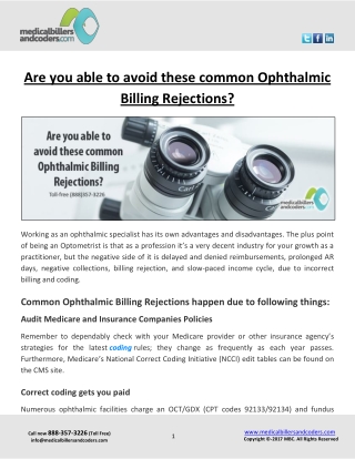 Are you able to avoid these common Ophthalmic Billing Rejections?