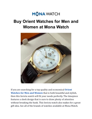 Buy Orient Watches for Men and Women at Mona Watch