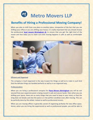 Benefits of Hiring a Professional Piano Movers Birmingham