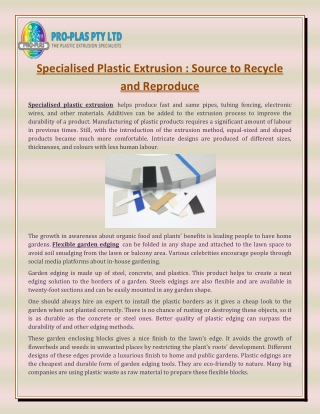 Specialised Plastic Extrusion Source to Recycle and Reproduce