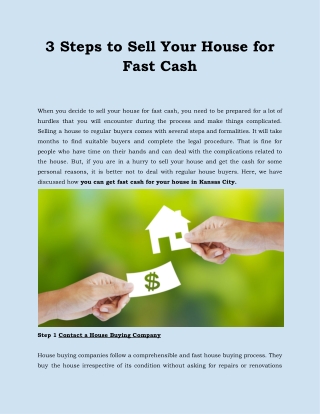 3 Steps to Sell Your House for Fast Cash