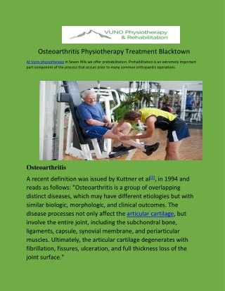 Osteoarthritis Physiotherapy Treatment Blacktown