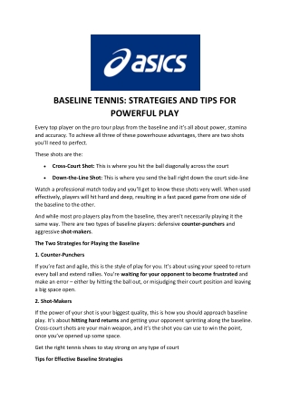 BASELINE TENNIS- STRATEGIES AND TIPS FOR POWERFUL PLAY