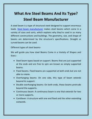 What are steel beams and its type - Beams Manufacturer Nigeria