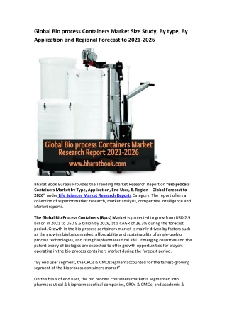Global Bio process Containers Market Research Report 2021-2026