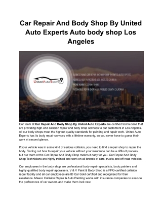 Car Repair And Body Shop By United Auto Experts Auto body shop Los Angeles