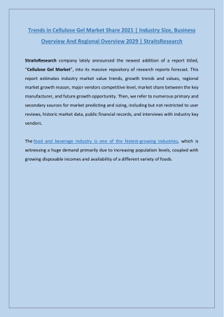 Overview of Cellulose Gel Market 2021 | StraitsResearch