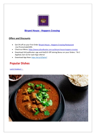 15% Off - Biryani House Hoppers Crossing Indian Menu takeaway, VIC