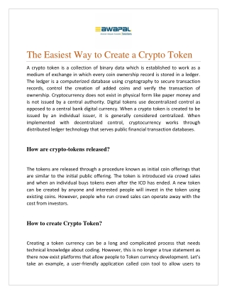 The Easiest Way to Create a Crypto Token | Awapal Solutions