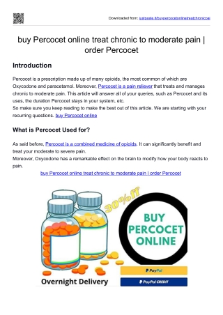 buy Percocet online treat chronic to moderate pain  order Percocet
