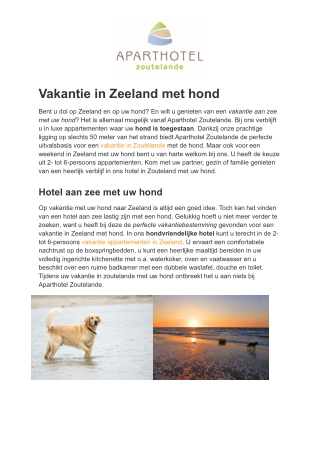 Aparthotel Zoutelande - Vakantie Zoutelande met hond