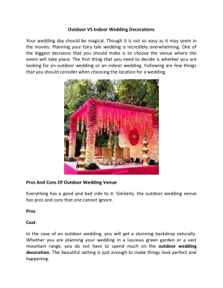 Outdoor VS Indoor Wedding Decorations