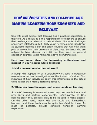 How Universities and Colleges are Making Learning More Engaging and Relevant