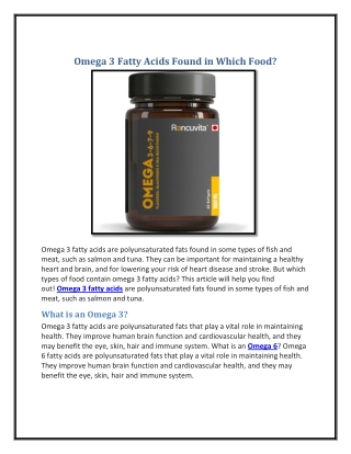 Omega 3 Fatty Acids Found in Which Food