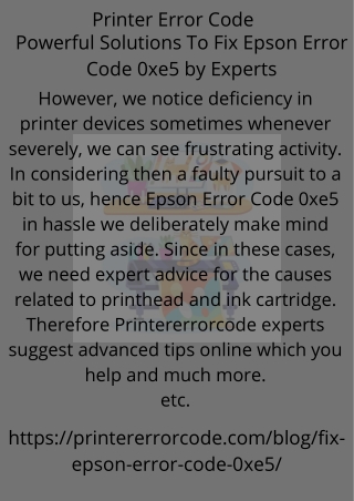 Powerful Solutions To  Fix  Epson Error Code 0xe5 _by Experts