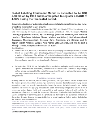Global Labeling Equipment Market is estimated to be US