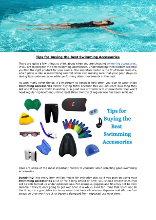 Tips for Buying the Best Swimming Accessories