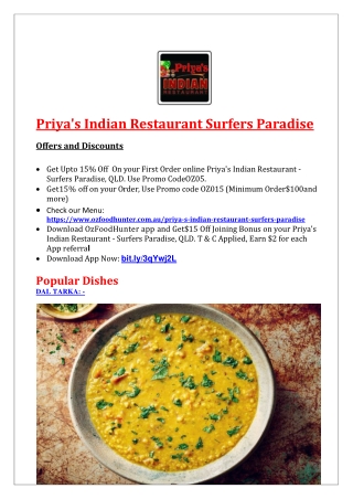 15% off - Priya's Indian Restaurant takeaway Surfers Paradise, QLD