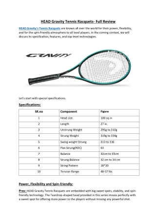 HEAD Gravity Tennis Racquet Full Review
