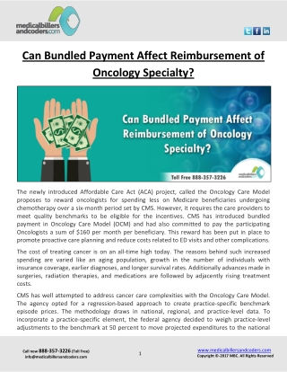 Can Bundled Payment Affect Reimbursement of Oncology Specialty?