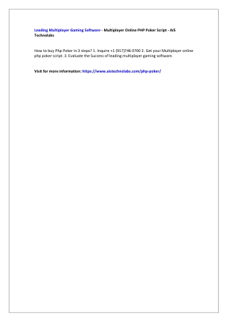 Leading Multiplayer Gaming Software - Multiplayer Online PHP Poker Script
