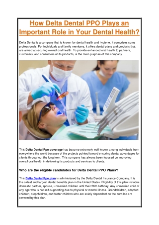 How Delta Dental PPO Plays an Important Role in Your Dental Health