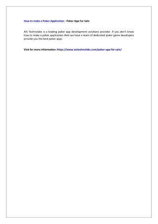 How to make a Poker Application - Poker App For Sale