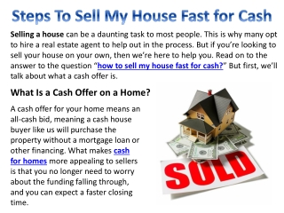 Steps To Sell My House Fast for Cash