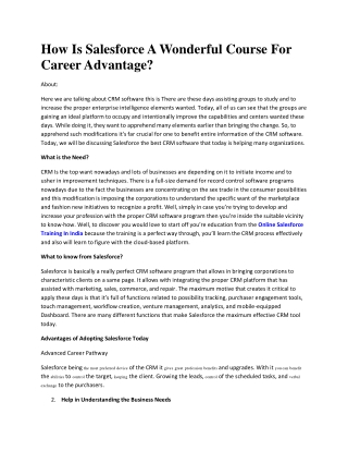 How Is Salesforce A Wonderful Course For Career Advantage
