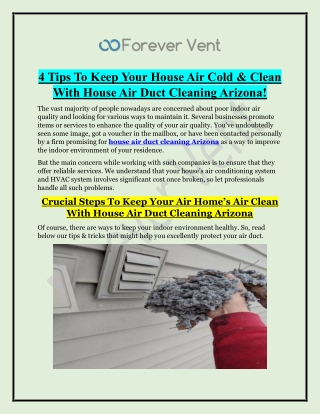 House Air Duct Cleaning Arizona | Forever Vent