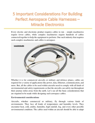 5 Important Considerations For Building Perfect Aerospace Cable Harnesses – Miracle Electronics