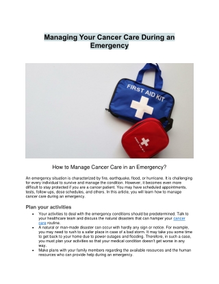 Managing Your Cancer Care During an Emergency