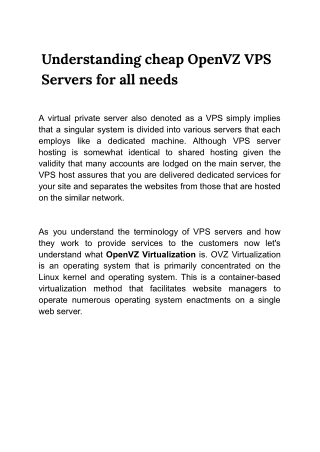 Understanding cheap OpenVZ VPS Servers for all needs
