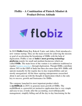 FloBiz  A Combination of Fintech Mindset & Product