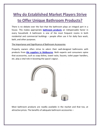 Why do Established Market Players Strive to Offer Unique Bathroom Products