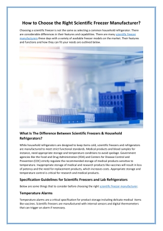 How To Choose The Right Scientific Freezer Manufacturer