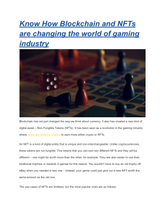 Know How Blockchain and NFTs are changing the world of gaming industry