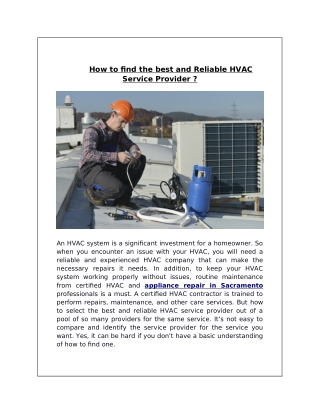 How to find the best and Reliable HVAC Service Provider