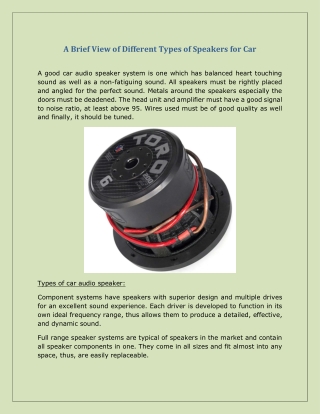 A Brief View of Different Types of Speakers for Car
