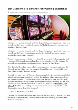 Slot Guidelines To Enhance Your Gaming Experience