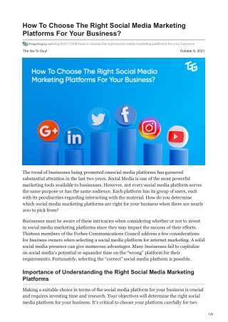 thegotoguy.co-How To Choose The Right Social Media Marketing Platforms For Your Business