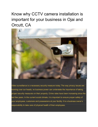 Know why CCTV camera installation is important for your business in Ojai and Orcutt, CA