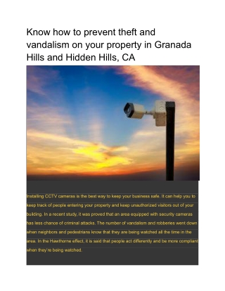 Know how to prevent theft and vandalism on your property in Granada Hills and Hidden Hills, CA