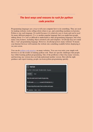 The best ways and reasons to rush for python code practice