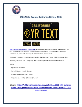 1966 State Exempt California License Plate