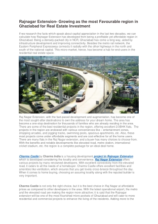 Rajnagar Extension- Growing as the most Favourable region in Ghaziabad for Real Estate Investment