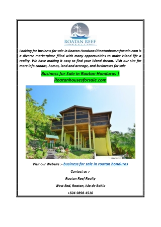 Business for Sale in Roatan Honduras  Roatanhousesforsale.com