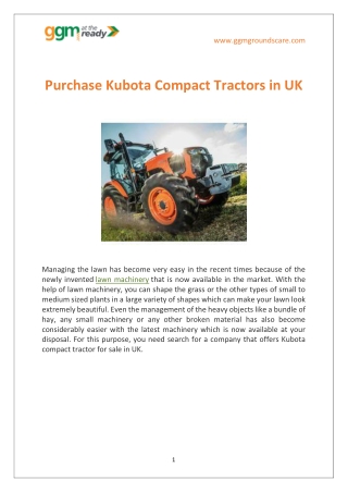 Purchase Kubota Compact Tractors in UK