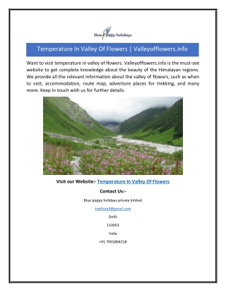 Temperature In Valley Of Flowers | Valleyofflowers.info